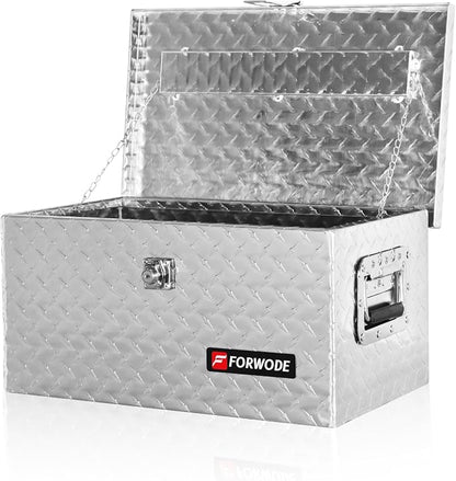 FORWODE 20 Inch Aluminum Truck Tool Box Lockable Truck Bed Tool Box Waterproof Truck Bed Storage Box with Side Handle Small Truck Tool Chest for Pickup, Truck Bed, RV, Trailer & Garage (Silver)