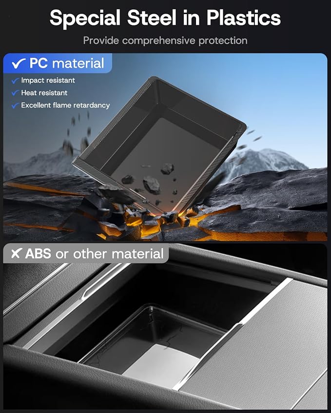 9PCS Center Console Organizer Tray for Tesla Model 3 Accessories 2024 2025 2026 [Premium PC + Silent Silicone Liner] Bottom Liners Armrest Privacy Hidden Storage Cup Holder Wireless Charging Pad