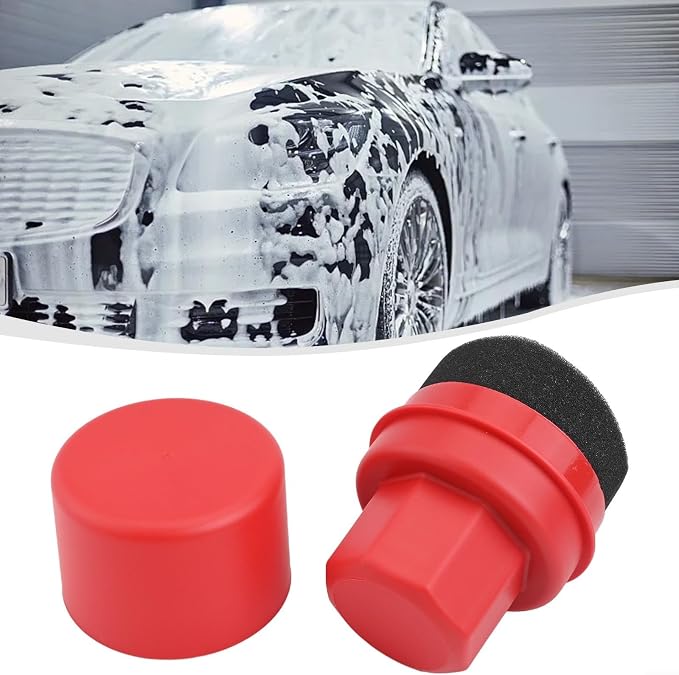Wheel Tire Sponge Brush for Car Polishing and Waxing with Protective Lid, Featuring Curved and Flat Shape Applicators (Red radians hard)