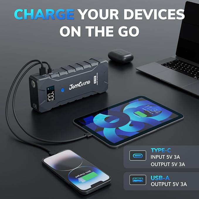 K15 Extremely Safe Jump Starter, 2500A Car Battery Jump Starter for Up to 8.0L Gas or 6.0L Diesel Engines, 12V Portable Jump Box with Smart Jumper Cable, USB-C Charge and 3 Mode Flashlight