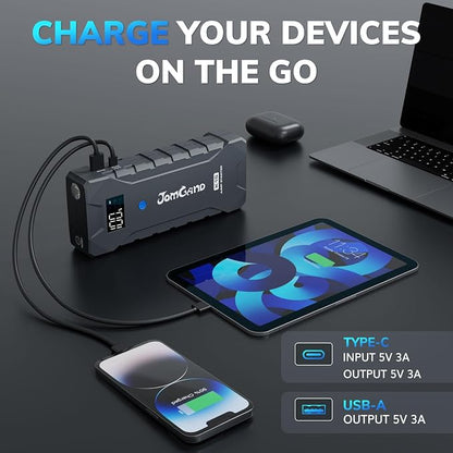 K15 Extremely Safe Jump Starter, 2500A Car Battery Jump Starter for Up to 8.0L Gas or 6.0L Diesel Engines, 12V Portable Jump Box with Smart Jumper Cable, USB-C Charge and 3 Mode Flashlight