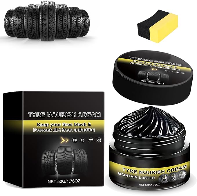 Tyre Nourish Cream - Powerful Wheel Cleaning Refurbish Wax, Tyre Nourish Cream Maintain Luster, Tire Nourish Wax Cream, Tire Shine – Restores Black Gloss, Blocks UV (1Set)