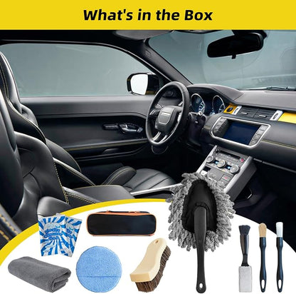 Professional Car Interior Detailing Kit - Scratch-Free Brushes, Vent Cleaner & Gel for Deep Clean | 10-Piece Set to Clean Leather Dashboard AC Vents (SUV Truck Car)