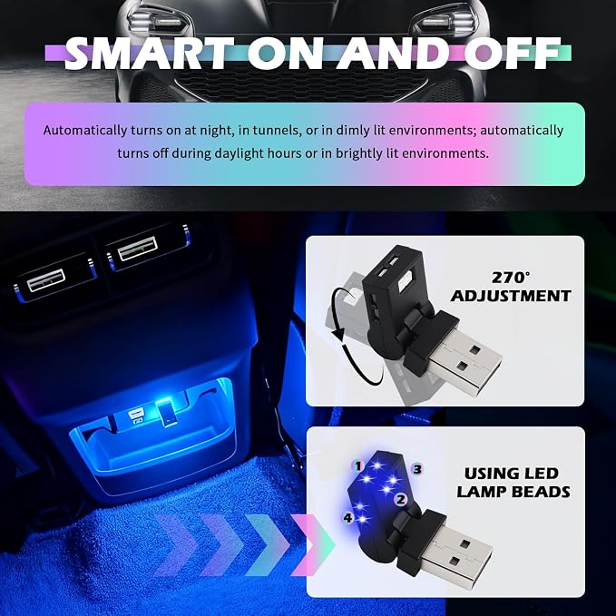 Mini USB LED Lights for Car,5V RGB Car LED Lights Interior USB Light with Adjustable Color & Brightness,Portable USBs A Ambient Lighting Cars Interior for Cars Atmosphere