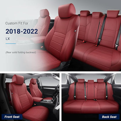 Custom for Honda Accord Seat Covers 2018 2019 2020 2021 2022 LX, Faux Leather Car Seats Cover Full Set (Rear Solid Folding backrest) - Burgundy