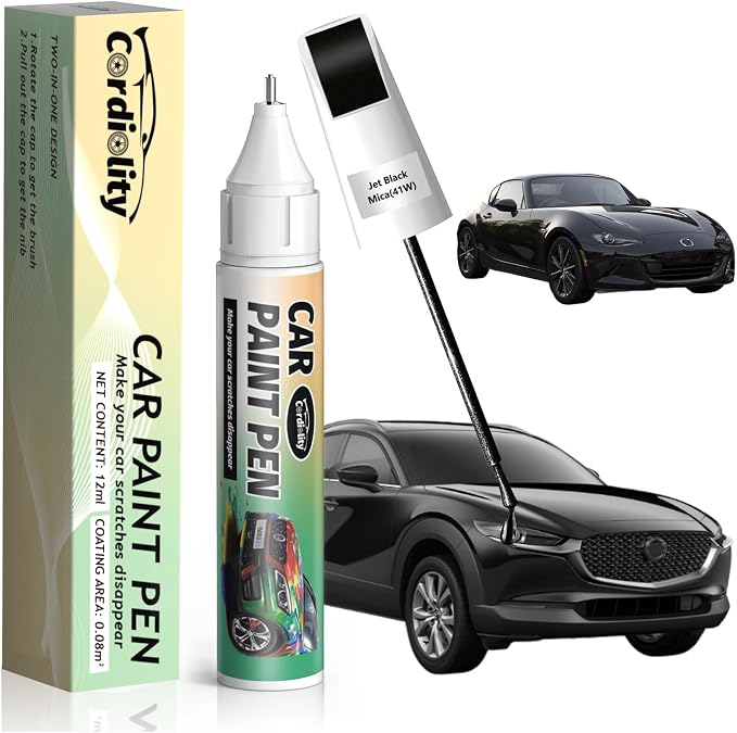 41W Jet Black Mica Touch Up Paint for Mazda, Color Accurate Car Paint Scratch Repair Pen, Quick & Easy Fix Automotive Chips and Nicks