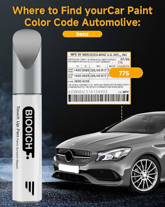 Touch Up Paint Pen Exact Color Match Car Chip and Scratch Repair (for Benz, Iridium Silver Metallic(775/9775))