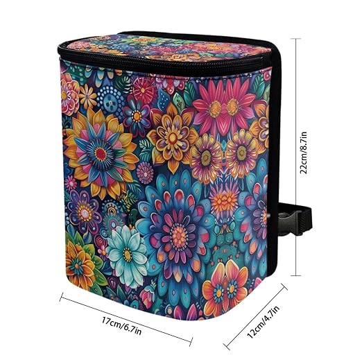 BIGCARJOB Blossom Lotus Car Trash Bag for Back Seat,Boho Lotus Floral Car Trash Can with Lid Portable Travel Car Trash Bag Holder Vehicle Trash Can for SUV Truck Van
