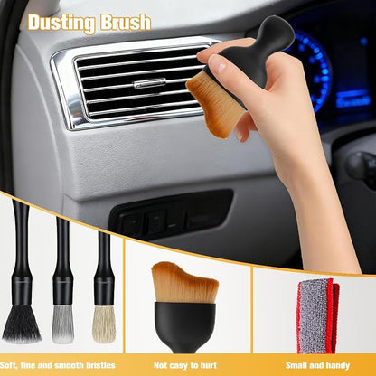 6PCS Car Detailing Brush Kit, Including 3 Ultra Soft No Scratch Boar Hair & 3 Vent Cleaning Brushes, Multi-Use Automotive Interior Detailing Kit, Universal for Most Vehicles