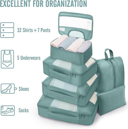 Veken 8 Set Packing Cubes for Travel Essentials,Anti-Wrinkle Buckled Suitcase Organizer for Shoe & Toiletry Bag,Carry On Luggage Bag with 99+ Count Mesh Holes for Airplane & College Dorm Accessories