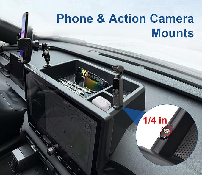 Dashboard Center Console Organizer for RAV4 2026 XSE/Limited Dashboard Storage Box with 1/4 Inch Screw Hole Sunglasses Holder and No-Slip Mat 2026 RAV4 Dashboard Organizer Only Fit 12.9 Inch Screen