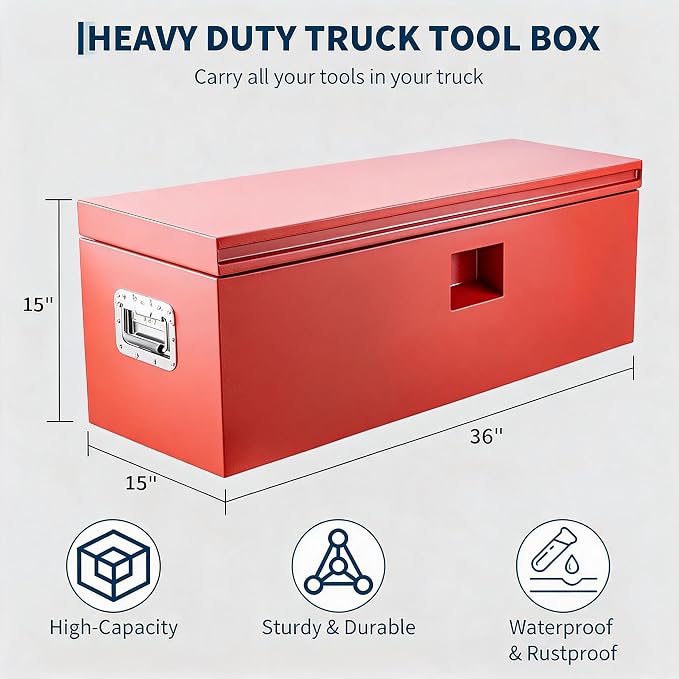 IDEALHOUSE Truck Bed Tool Box and Trailer Tongue Box - 30" Black Steel Storage Chest for Pickup Trucks, RVs, Trailers, Vans, 36"x 15"x 15"