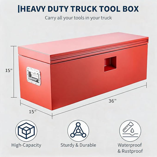 IDEALHOUSE Truck Bed Tool Box and Trailer Tongue Box - 30" Black Steel Storage Chest for Pickup Trucks, RVs, Trailers, Vans, 36"x 15"x 15"