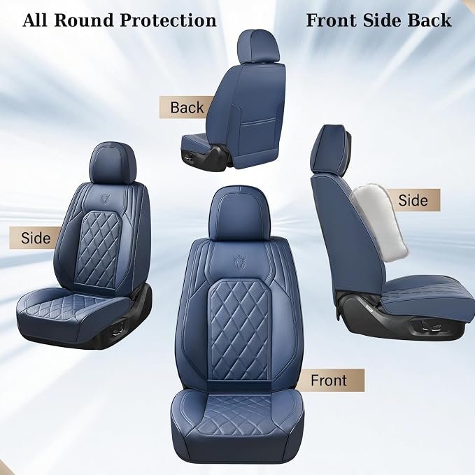 Coverado Car Seat Covers, Front Seat Cover, 2 Pack Luxury Faux Leather Seat Covers for Cars, Waterproof Car Seat Protector, Blue Car Seat Cover, Universal Car Seat Protectors Fit for Most Cars