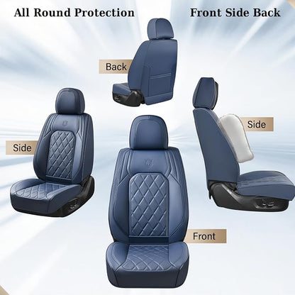 Coverado Car Seat Covers, Front Seat Cover, 2 Pack Luxury Faux Leather Seat Covers for Cars, Waterproof Car Seat Protector, Blue Car Seat Cover, Universal Car Seat Protectors Fit for Most Cars