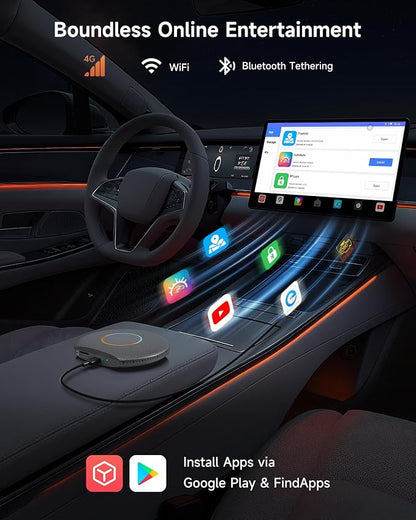 2025 Upgrade CB6 CarPlay AI Box&Android AI Box, Wireless CarPlay/Android Auto Adapter, Plug & Play CarWave Car Smart Box with AI DriveChat, GPS Track, Android 13, 2 BT, 4G LTE, 8G+128G, Gray