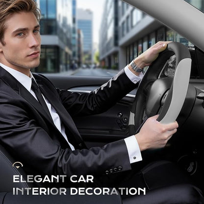 Coverado Nappa Leather Steering Wheel Cover Universal 14-15 Inch Anti-Slip Breathable Steering Wheel Protector Luxury Auto Decor for Men Women Black Gray