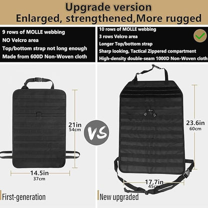 Universal Tactical Car Seat Back Organizer Bag Tactical Molle Vehicle Organizers Panel Vehicle Protector Organizers with 5 Detachable Pouches for Car Truck Ford Jeep (Upgraded C model Black)