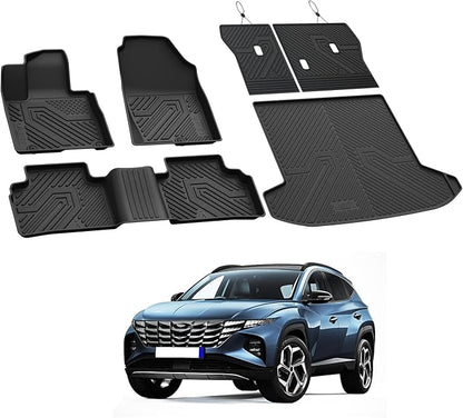 LASFIT Floor Mats & Backrest Mats & Cargo Mat for Hyundai Tucson Gas 2026 2025 2024 2023 2022 (Not Fit Hybrid/PHEV), All Weather TPE Custom Fit Floor Liners with Car Trunk Mat Accessories, Black