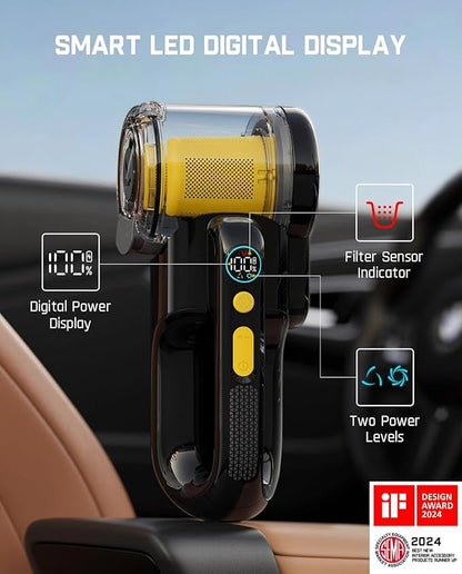 Fanttik Fold V10 APEX Pivot Cordless Car Vacuum, 17000Pa Handheld Vacuum Suction Power, Smart LED Display, Portable for Car Home Pet (Deluxe with Flexible Hose&Pet Brush)