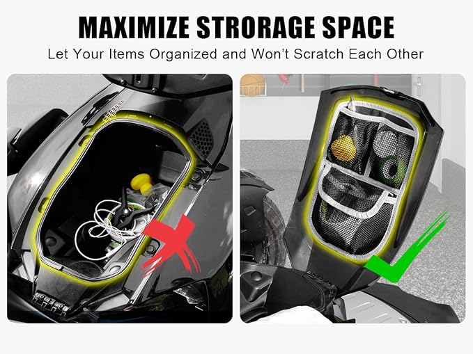 3 Mesh Pockets Front Trunk Lid Organizer Frunk Tool Storage Bag For Can Am Ryker 600 900 Sport Rally Edition 2019-2025 Accessories (Gray Piping)