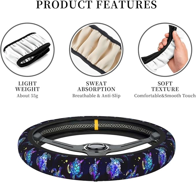 Sea Turtle Steering Wheel Cover Anti-Slip,Sweat Absorption Universal 15 inch Steering Wheel Covers Cute car Accessories for Men Women