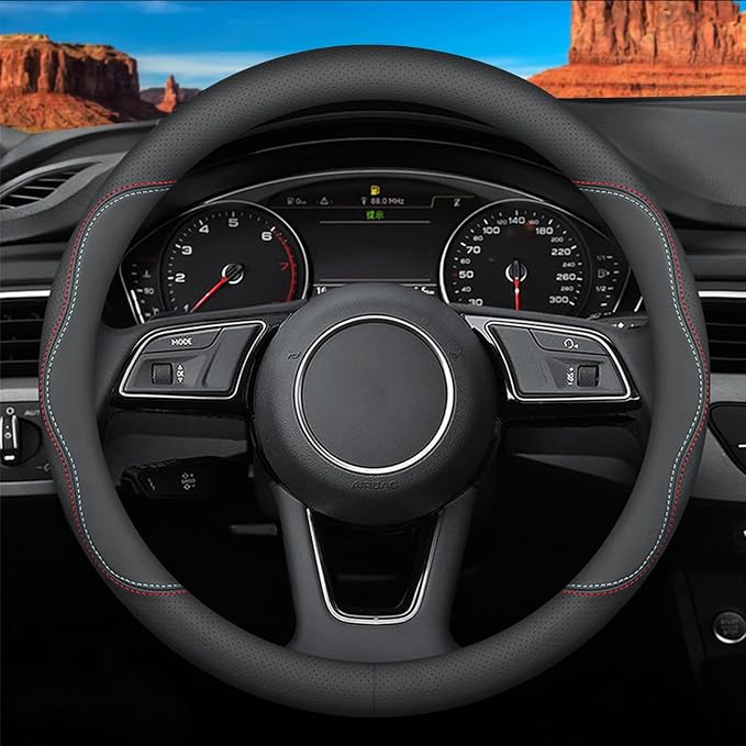 Deer Route Custom-Fit for Hyundai Steering Wheel Cover, Premium Leather Car Cover with Logo, Non-Slip, Breathable, Accessories (A-Style,for Hyundai)