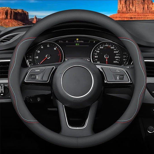 Deer Route Custom-Fit for Volkswagen Steering Wheel Cover, Premium Leather Car Cover with Logo, Non-Slip, Breathable, Accessories (A-Style,for Volkswagen)