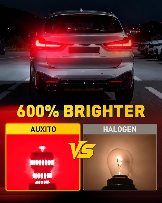 AUXITO 1156 LED Bulb Red Super Bright 7506 BA15S P21W LED Replacement with Projector for Taill Brake Backup Reverse DRL Signal Parking Lights, Pack of 2