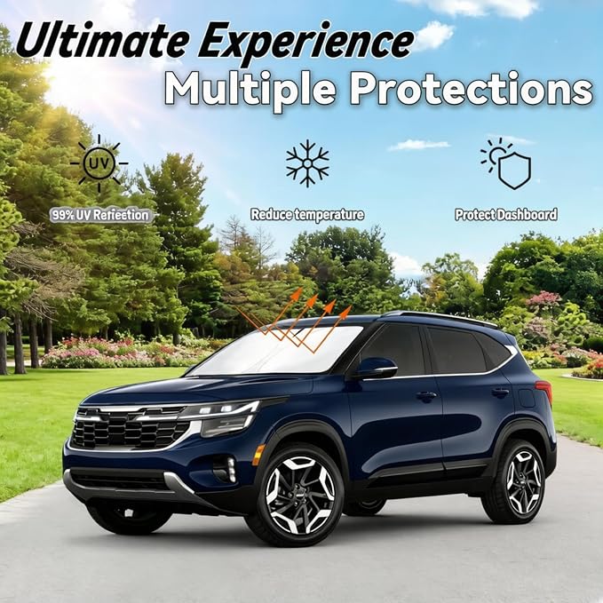 Windshield Sun Shade for Kia Seltos 2021-2025 2026, Car Front Window Sun Visor & Heat Shield Accessories | 240T Sunshade Blocks UV Rays Sheld