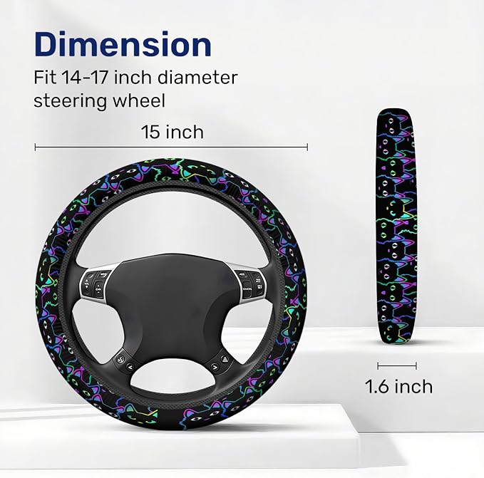 GENANY Neon Cat Steering Wheel Cover, Non Slip Polyester Car Wheel Protector for Car SUV Truck, Universal 15 Inch