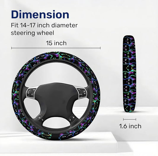 GENANY Neon Cat Steering Wheel Cover, Non Slip Polyester Car Wheel Protector for Car SUV Truck, Universal 15 Inch
