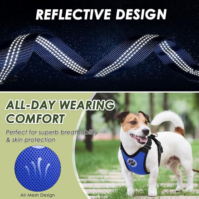 Lukovee Dog Car Harness Seat Belt, Adjustable Mesh Breathable Vest with Elastic Bungee Tether, Soft Padded 2-in-1 Safety Car Harness Seatbelt for Small Medium Large Dogs (Blue,XS)