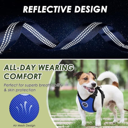 Lukovee Dog Car Harness Seat Belt, Adjustable Mesh Breathable Vest with Elastic Bungee Tether, Soft Padded 2-in-1 Safety Car Harness Seatbelt for Small Medium Large Dogs (Blue,XS)