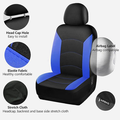 HChengkikz Car Seat Covers Full Set, Waterproof Neoprene Car Seat Covers, Airbag Compatible, All Season Protection Universal Fit Most Cars, Trucks, SUVs (Black + Blue)