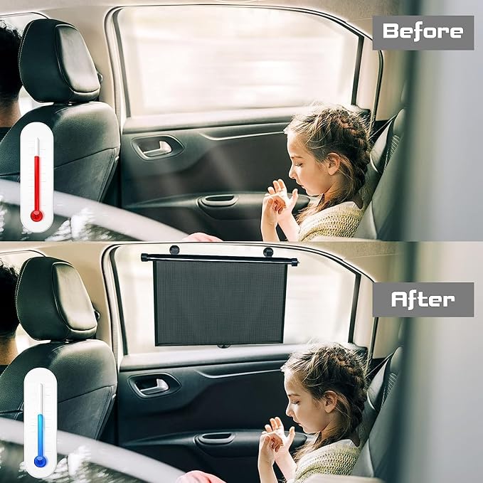 2 Pack Large Car Side Window Sun Shade for Baby, Retractable Roller Car Window Shades UV Protection, Clip-On Sunshade for SUV Truck Rear Side Window, 18" x 20" Vehicle Sun Protection Shade