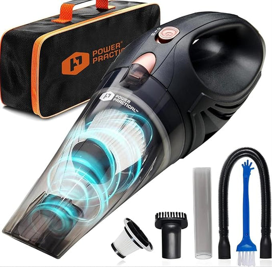 Power Practical Handheld Cordless Vacuum Cleaner, Rechargeable Portable Car Vacuums W/Strong Suction, Bag & Attachments, Small Vac Cleaner for Car, Couch, Home, Car Suction Cleaner