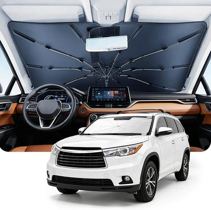 DMJN Umbrella Windshield Sun Shade for Toyota Highlander (2009-2026), Car Sunshade for Front Windshield [Nano Ice-Crystal Coatings] UPF50+ Heat & UV Block, Protect Interior & Keep Cooler