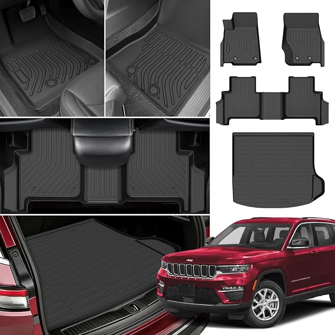 Floor Mats for Jeep Grand Cherokee 2022 2023 2024 2025, 2025 Grand Cherokee Laredo/Overland/Limited/Trailhawk/Summit Reserve/Summit/Altitude Floor Mats, ONLY 5 Seat, NOT WK or L or 4xe, TPE Non-Slip