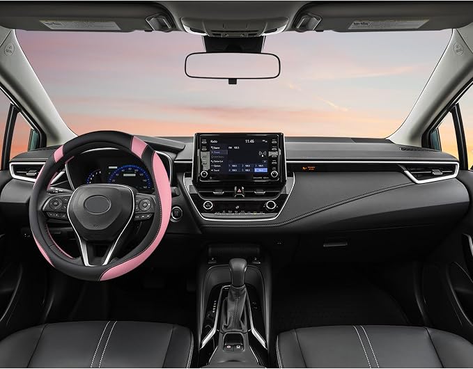 West Llama Customized Auto Car Steering Wheel Cover for Toyota Rav4 Corolla Camry Highlander (Black+Pink-Standard Size)