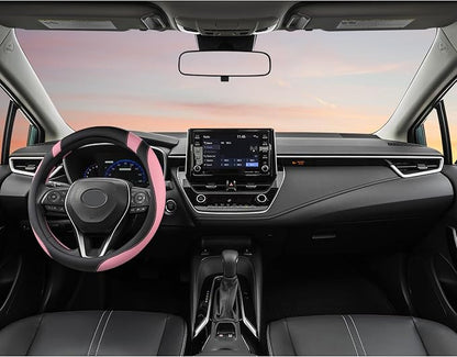 West Llama Customized Auto Car Steering Wheel Cover for Toyota Rav4 Corolla Camry Highlander (Black+Pink-Standard Size)