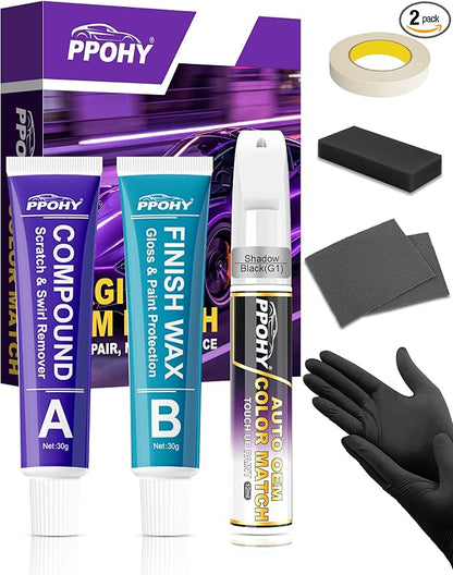Shadow Black(G1) Touch Up Paint for Ford with A/B Wax OEM Exact Match,Scratch Repair Kit,2-In-1 Tip/Brush,Quick Dry Anti-Rust Waterproof Paint F-150,Mustang,Explorer,Bronco