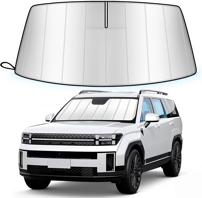 Windshield Sun Shade for Hyun-dai Santa Fe 2024-2026, Custom Fit Folding Design Car Front Window Sunshade Sun Visor Shield Accessories for Interior Protector Blocks UV Rays Heat