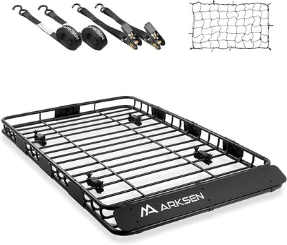 ARKSEN 64" x 39" Roof Rack Cargo Basket with Extension, 150 lbs Heavy Duty Rooftop Carrier, Car Top Luggage Holder for SUV Truck Car, Includes Cargo Net & Ratchet Straps for Travel Camping