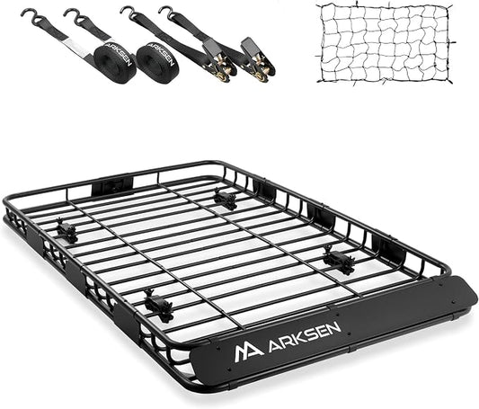 ARKSEN 64" x 39" Roof Rack Cargo Basket with Extension, 150 lbs Heavy Duty Rooftop Carrier, Car Top Luggage Holder for SUV Truck Car, Includes Cargo Net & Ratchet Straps for Travel Camping