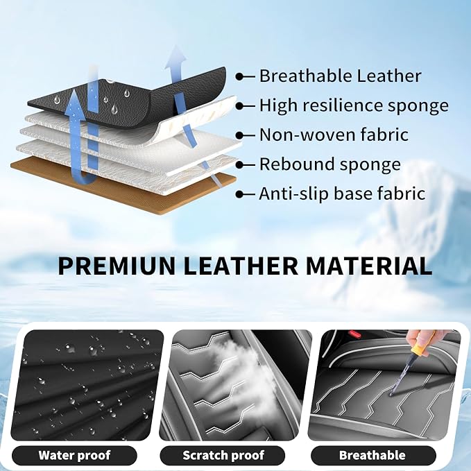 Fit Patriot Car Seat Covers for Jeep Patriot 5 Seats 2007-2016 2017 -Premium Leather,Waterproof & Breathable，All-Weather Seat Cushion Protecto & Airbag Compatible, 2 Front Seat White Line Black