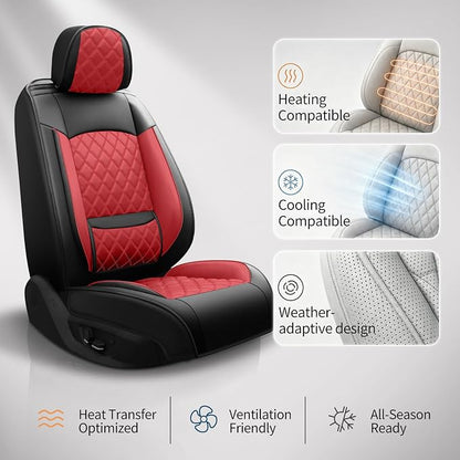 Car Seat Covers Compatible with Hyundai Elantra 2017-2025 2026 - Waterproof & Breathable Luxury Leather All-Weather Seat Cushions Protectors,Airbag Compatible,Only 2 Front seat Covers (Red)