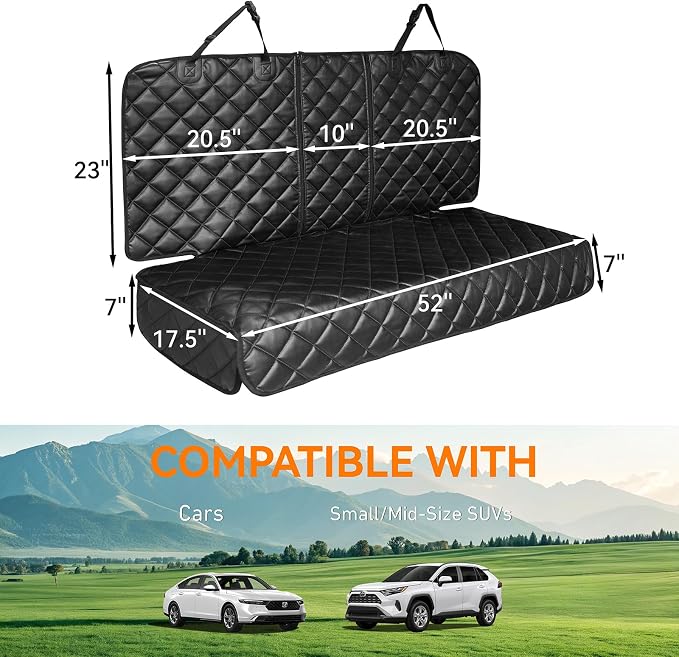 Dog Car Seat Cover for Back Seat, Waterproof Back Seat Covers for Dogs, PU Leather Nonslip Bench Dog Seat Cover Universal Fit Most Vehicles,SUVs,Small Trucks（Black,Standard）