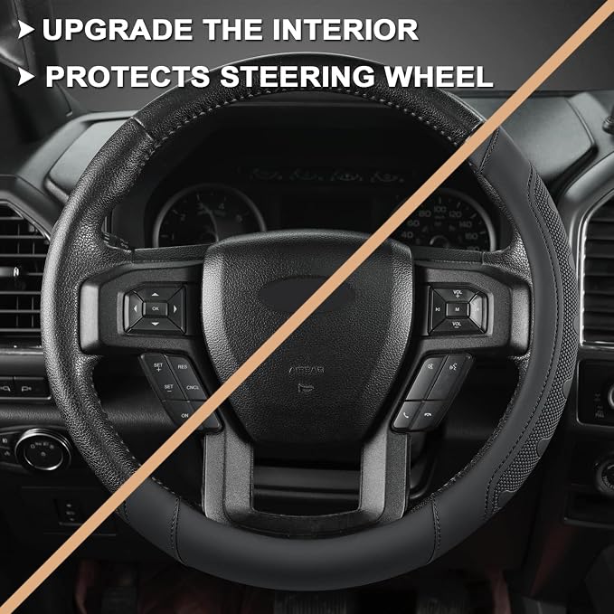 GIANT PANDA Car Steering Wheel Cover for Ford - F150 F250 F350 Expedition, (15.5-16 inches - Black)