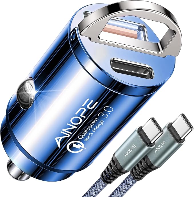 AINOPE 90W Super Fast Car Charger, Invisible USB C 45W Car Charger Fast Charging Type C, [Mini&Metal] Cigarette Lighter USB Adapter Fits iPhone 17 16 15 Pro Max Samsung Galaxy S25 Ultra S24, Blue